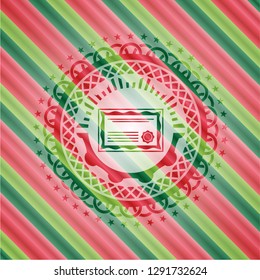 certificate icon inside christmas emblem background.