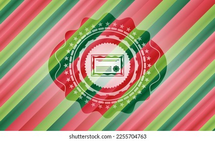 certificate icon inside christmas emblem. 