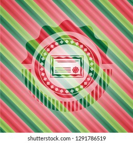 certificate icon inside christmas style badge..