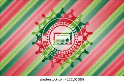 certificate icon inside christmas style emblem.