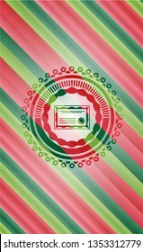 certificate icon inside christmas style emblem.