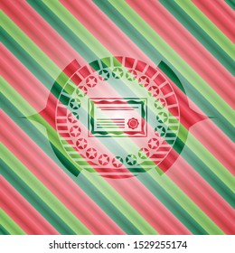 certificate icon inside christmas style badge..