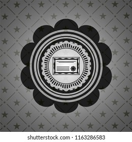 certificate icon inside dark emblem. Retro