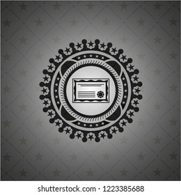 certificate icon inside dark emblem. Retro