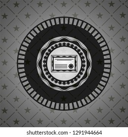 certificate icon inside dark emblem. Retro