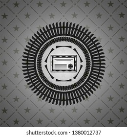 certificate icon inside dark emblem. Retro