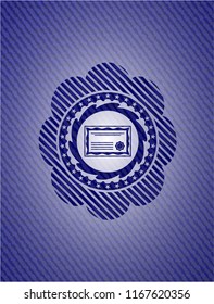 certificate icon inside emblem with denim texture