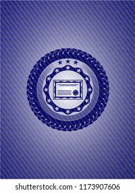 certificate icon inside emblem with jean high quality background