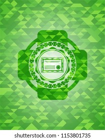 certificate icon inside green mosaic emblem