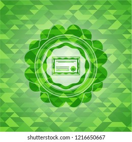certificate icon inside green mosaic emblem