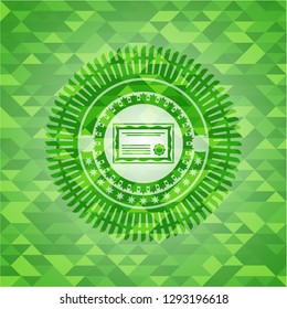 certificate icon inside green mosaic emblem