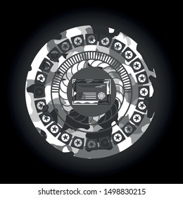 certificate icon inside grey camouflaged emblem
