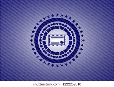 certificate icon inside jean or denim emblem or badge background