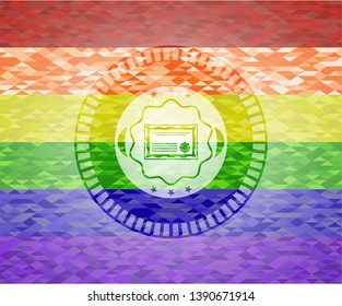 certificate icon inside lgbt colors emblem 