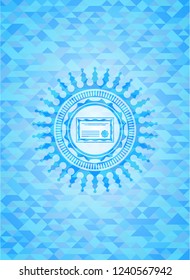 certificate icon inside light blue emblem with triangle mosaic background