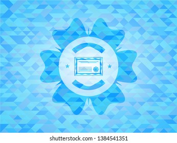 certificate icon inside light blue mosaic emblem