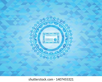 certificate icon inside light blue mosaic emblem