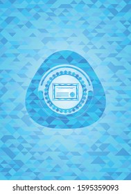 certificate icon inside light blue emblem with mosaic background