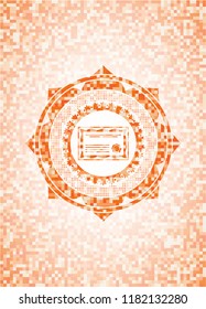 certificate icon inside orange mosaic emblem with background