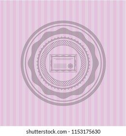 certificate icon inside pink emblem. Retro