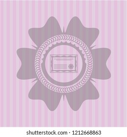 certificate icon inside pink emblem. Retro