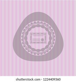 certificate icon inside pink emblem. Vintage.
