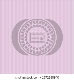 certificate icon inside pink emblem. Vintage.