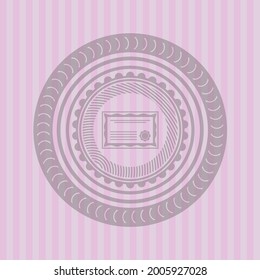 certificate icon inside pink emblem. Retro. Conceptual design.