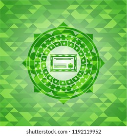 certificate icon inside realistic green mosaic emblem