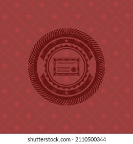 certificate icon inside realistic red emblem. 