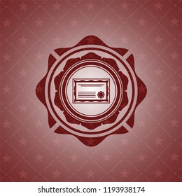 certificate icon inside red emblem. Vintage.