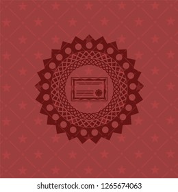 certificate icon inside red emblem. Retro