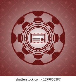 certificate icon inside red emblem. Vintage.