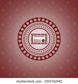 certificate icon inside red emblem. Vintage.