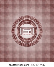 certificate icon inside red geometric badge. Seamless.