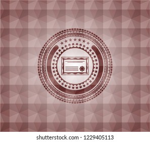 certificate icon inside red geometric badge. Seamless.
