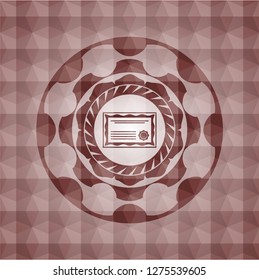 certificate icon inside red geometric emblem. Seamless.