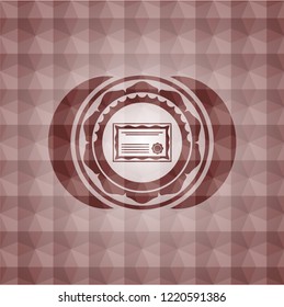 certificate icon inside red seamless badge with geometric pattern background.