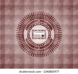 certificate icon inside red seamless badge with geometric background.