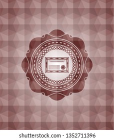 certificate icon inside red seamless geometric pattern emblem. Seamless.