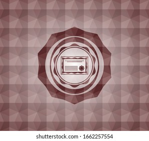 certificate icon inside red seamless geometric pattern emblem. Seamless.