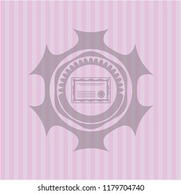 certificate icon inside retro pink emblem