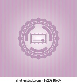 certificate icon inside retro pink emblem