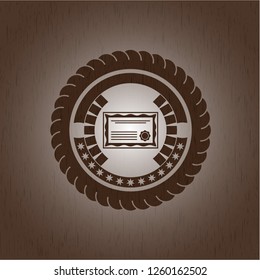 certificate icon inside retro style wood emblem
