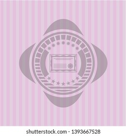 certificate icon inside retro style pink emblem