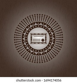 certificate icon inside retro style wood emblem