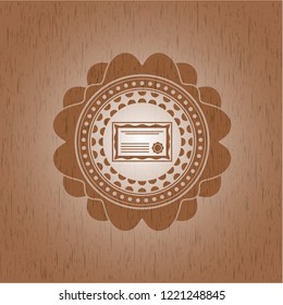 certificate icon inside retro wood emblem