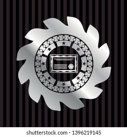 certificate icon inside silver emblem or badge