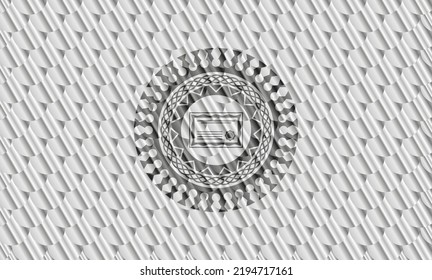 certificate icon inside silver emblem or badge. Scales pattern. Vector Illustration. Detailed. 