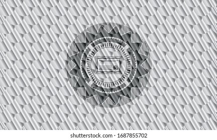 certificate icon inside silver shiny badge. Scales pattern. Vector Illustration. Detailed.